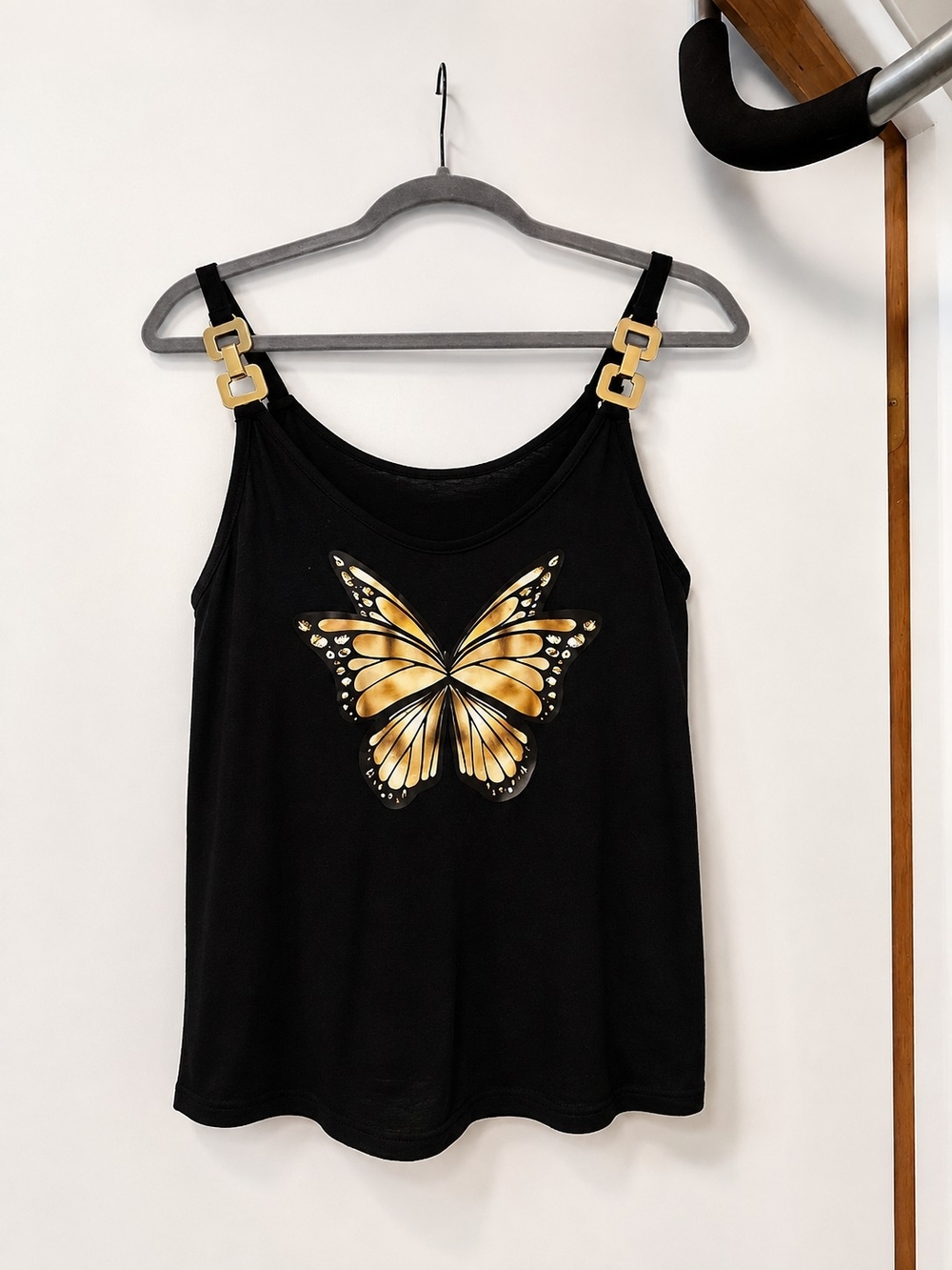 Black Butterfly-Print Strap Tank Top